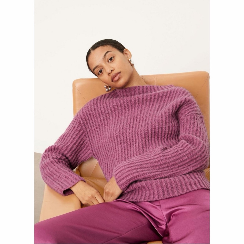 Vince Ribbed Funnel Neck in Dark Hollyhock